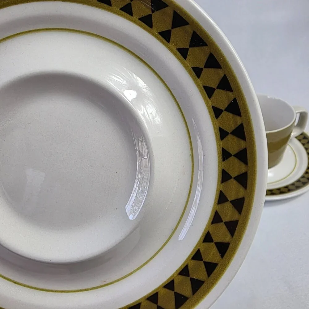 TWO Mikasa Mediterrania Dominique & Avocado Green Cup & Saucer Sets